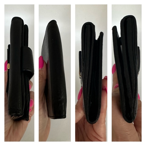 Salvatore Ferragamo Gold Bow Black Leather Bifold Wallet - Picture 7 of 9